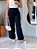 Calça Brim Algodão Azul Noite Pantalona Evasê Com Passantes E Bolsos Frente - Imagem 3
