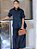 Calça Brim Algodão Azul Noite Pantalona Evasê Com Passantes E Bolsos Frente - Imagem 4