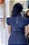 Blusa Linho Azul Marinho Cropped, Manga Curta, Gola Alta Com Nervuras - Imagem 4