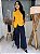 Calça Alfaiataria Azul Marinho Pantalona Evasê Com Passantes E Bolsos Frente - Imagem 2