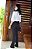 Blusa em Crepe com Babados nas Mangas e Listras Pretas e Brancas - Imagem 6