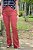 Calça Alfaiataria Feminina Vinho/Telha Flare com Nervuras Horizontais no Quadril e Bolsos - Imagem 2