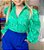 Camisa Feminina Princesa Laise Super Bordada Manga Bufante Verde Bandeira - Imagem 1