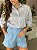 Camisa Feminina Oversized Tricoline Listrada Azul e Branco - Imagem 2