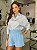 Camisa Feminina Oversized Tricoline Listrada Azul e Branco - Imagem 1
