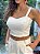 Top Cropped Feminino Alfaiataria Recortes Com Botões Off-White - Imagem 2