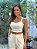 Top Cropped Feminino Alfaiataria Recortes Com Botões Off-White - Imagem 1