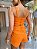 Top Cropped Feminino Alfaiataria Recortes Com Botões Laranja - Imagem 3