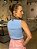 Cropped Feminino Regata Canelado Tricô Decote Gota Azul - Imagem 4