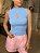 Cropped Feminino Regata Canelado Tricô Decote Gota Azul - Imagem 2