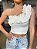 Top Cropped Feminino Tricô Alça Babados Off-White - Imagem 2
