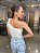 Top Cropped Feminino Tricô Alça Babados Off-White - Imagem 4
