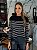 Blusa Feminina Tricô Canelado Listras Preto - Imagem 1