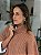 Colete Poncho Feminino Tricô Gola Alta Marrom - Imagem 3