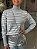 Blusa Feminina Tricô Listrada Cinza e Branco - Imagem 4