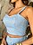 Top Cropped Feminino Alfaiataria Recortes Com Botões Azul - Imagem 3