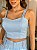 Top Cropped Feminino Alfaiataria Recortes Com Botões Azul - Imagem 4