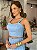 Top Cropped Feminino Alfaiataria Recortes Com Botões Azul - Imagem 1