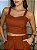 Top Cropped Feminino Alfaiataria Recortes Com Botões Marrom - Imagem 4