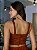 Top Cropped Feminino Alfaiataria Recortes Com Botões Marrom - Imagem 5