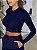 Cropped Feminino Ribana Canelada Manga Longa Basic Azul Marinho - Imagem 1