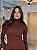Vestido Feminino Midi Canelado com Fenda Virginia Marrom - Imagem 7