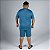 Pijama Masculino Curto Plus Size Listrado Azul Jade - Imagem 4