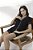 Pijama Feminino Curto Aberto Preto com Viés Off White - Imagem 6