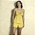 Short Doll de Alça Poliamida Amarelo com Renda - Imagem 1