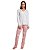 Pijama Feminino de Inverno Rosê Floral com Blusa Off White e Renda - Imagem 1