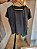 Camiseta Feminina Estonada lisa Algodão Preto Vintage - Imagem 2