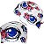 Gorro Cirúrgico, Olho Azul Frontal Grande, Flores Rosas, Branco - Imagem 1