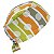 Gorro Cirúrgico, Listras Tom de Verde, Laranja, com Poás Grande Branco - Imagem 4