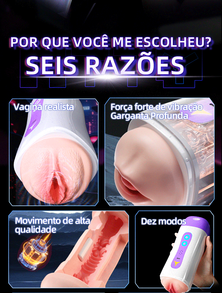 Duplo Masturbador Vagina e Boca Vibrador Recarregável e Viva Voz - Imagem 12