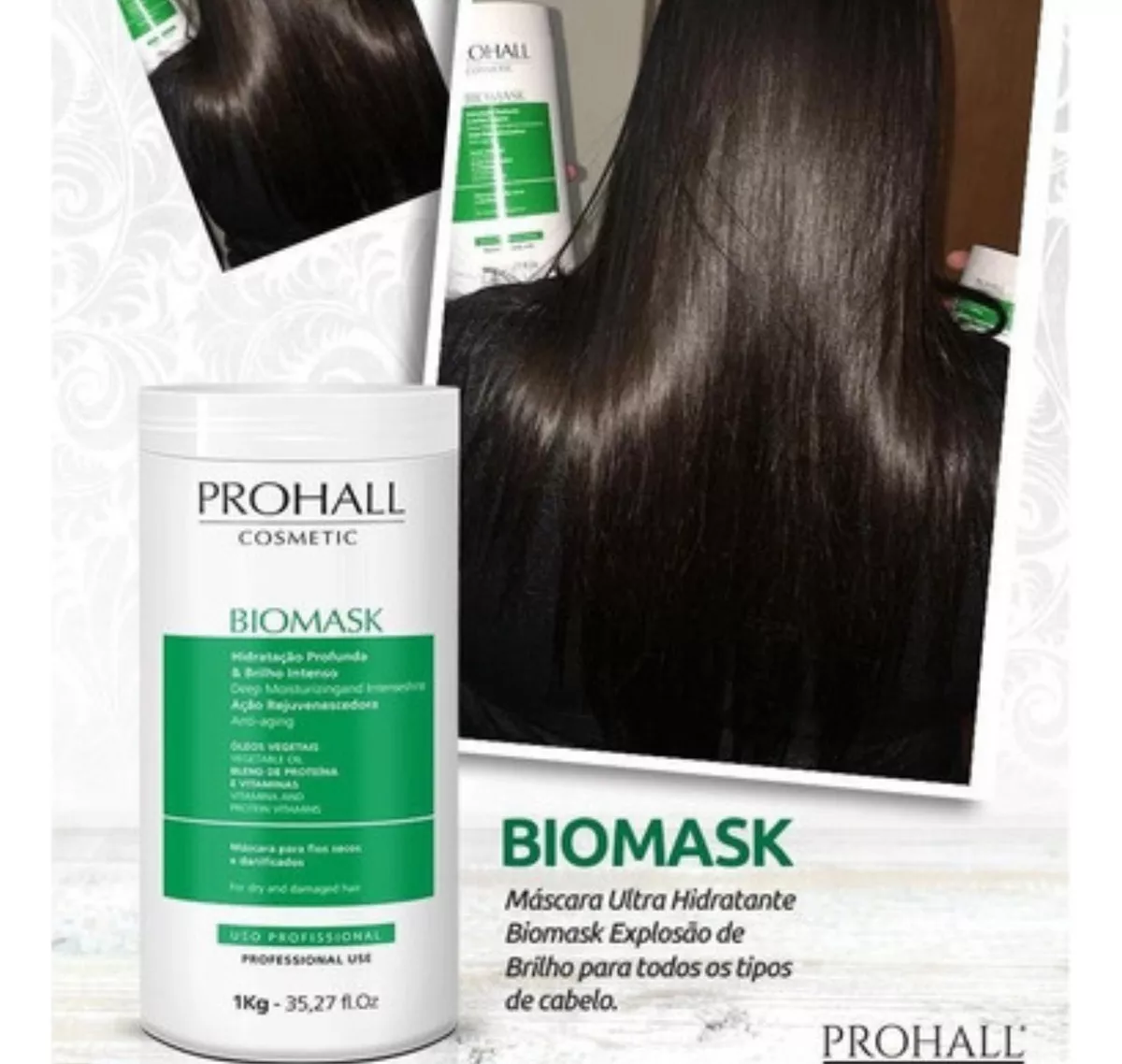 Máscara De Hidratação Profunda E Brilho Biomask Prohall 500g - Imagem 3