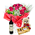 Buquê Fascínio Vermelho – 10 Rosas com Vinho, Ferrero e Pelúcia - Imagem 1
