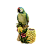 Pássaro no tronco com vaso de abacaxi e hibiscos - Imagem 1