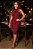 Vestido Midi Preto/ Bordo Gola Alta - Tiras Cruzadas e Fenda Traseira - Imagem 1