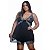 Camisola Plus Size Em Tule E Detalhes Rendados Bicolor Hot Love - Preto Com Azul Claro - 50 - Imagem 2