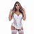 Espartilho Em Renda Com Design Drapeado Em Cetim Com Calcinha Fio Macler - Branco - GG - Imagem 1