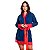 Robe Manga Longa Com Detalhes Rendados Hot Love - Azul Marinho Com Vermelho - Imagem 1
