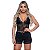 Short Doll Em Malha Com Renda Sexy Hot Love - Preto - M - Imagem 1
