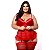 Espartilho Plus Size Bojo Cetim Com Tule E Renda Macler - Vermelho - 50 - Imagem 1
