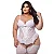 Espartilho Plus Size Com Bojo Drapeado E Fita De Cetim Trançada Macler - Branco - 50 - Imagem 1