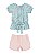 Conjunto Up Baby Infantil Blusa Short Tecido Floral Turquesa - Imagem 1