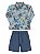 Conjunto Infantil Up Baby Camisa Longa e Bermuda Floral Azul - Imagem 1