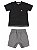 Conjunto Up Baby Camiseta Curta Malha Bermuda Sarja Preto - Imagem 1