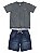 Conjunto Infantil Up Baby Camiseta Malhas e Bermuda Jeans Cinza - Imagem 1