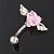 Piercing De Umbigo Invertido Prata Zirconia Coração Rosa Rox - Imagem 3