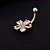 Piercing De Umbigo Dourado Banhado A Ouro 18k Flor Zirconia - Imagem 3